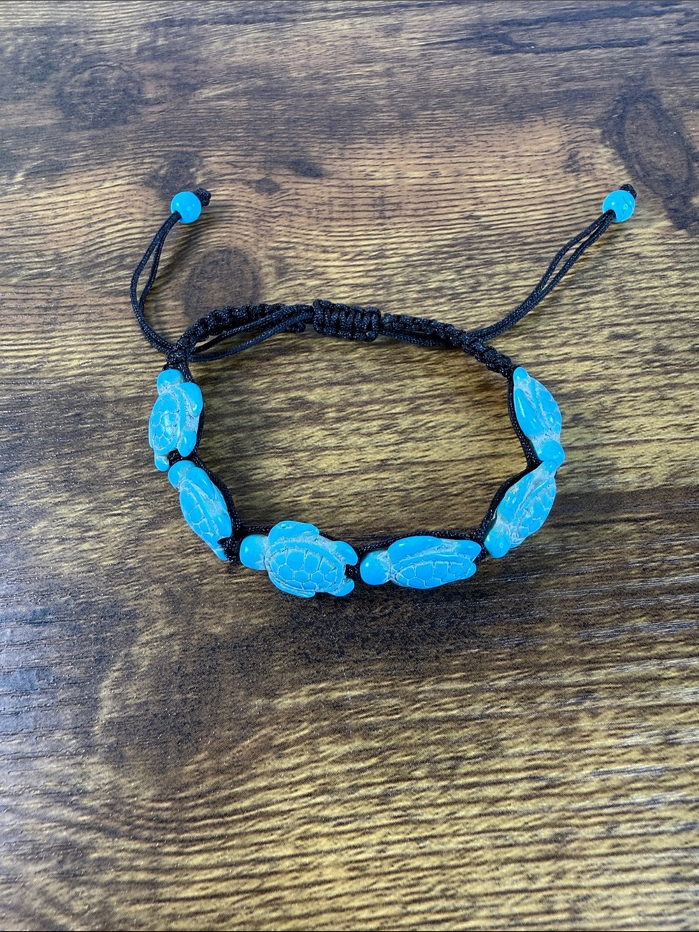 Handcrafted Turquoise Turtle Bracelet with Adjustable Black Cord